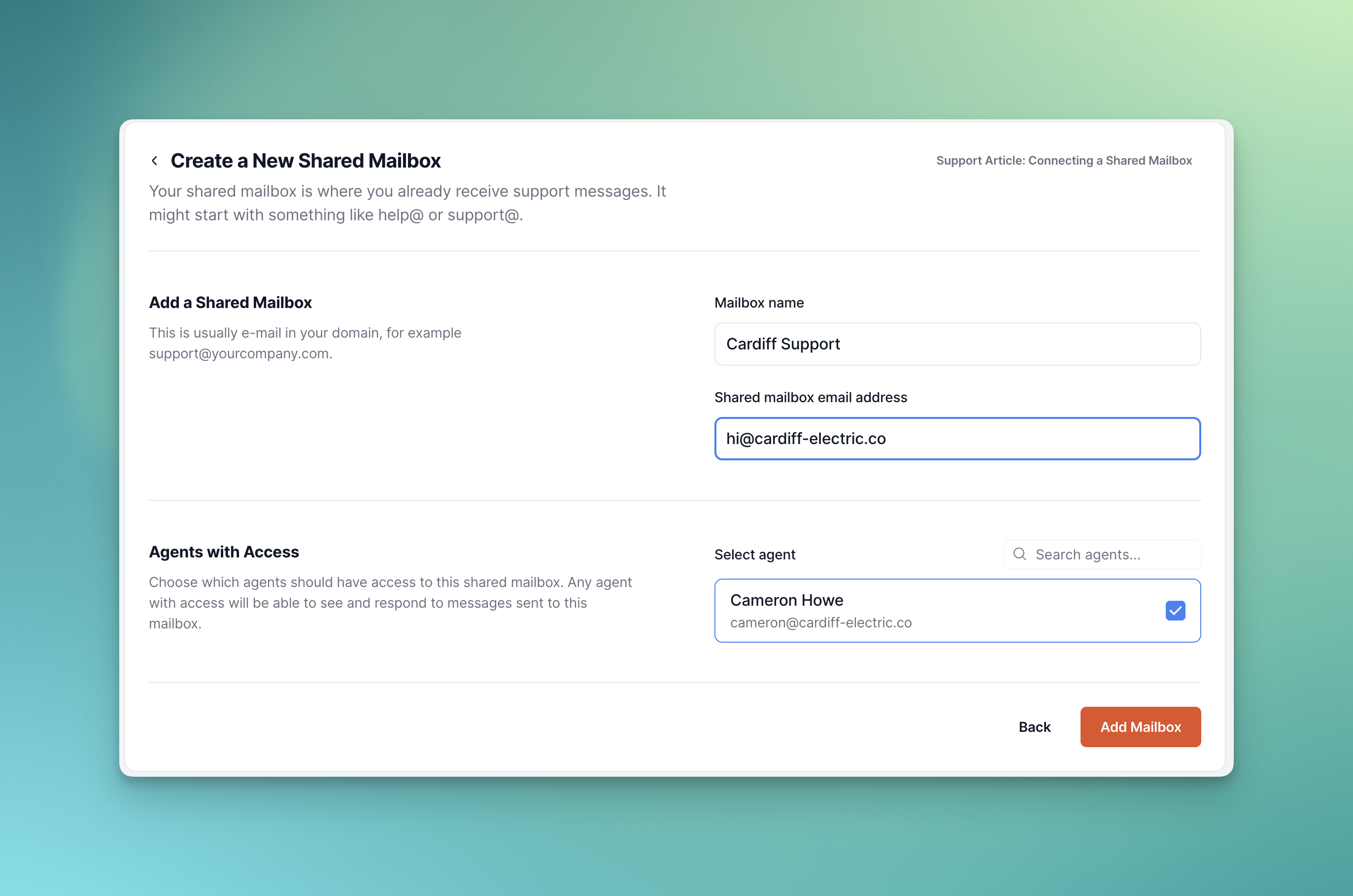 Enter Mailbox Details Screenshot